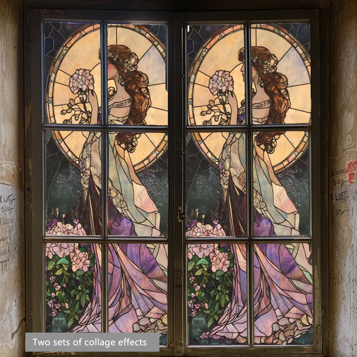 Vintage Fairy Window Sticker, 45x100cm Beautiful Retro Design, Decorative Glass Decal for Bathroom Living Room Bedroom Door Decorative Stickers, Window Decals
