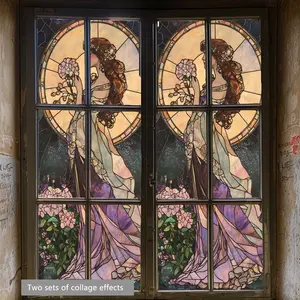 Vintage Fairy Window Sticker, 45x100cm Beautiful Retro Design, Decorative Glass Decal for Bathroom Living Room Bedroom Door Decorative Stickers