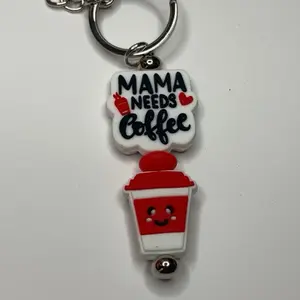Beaded Barbell Keychain - Mama keychain with "mama needs coffee” saying