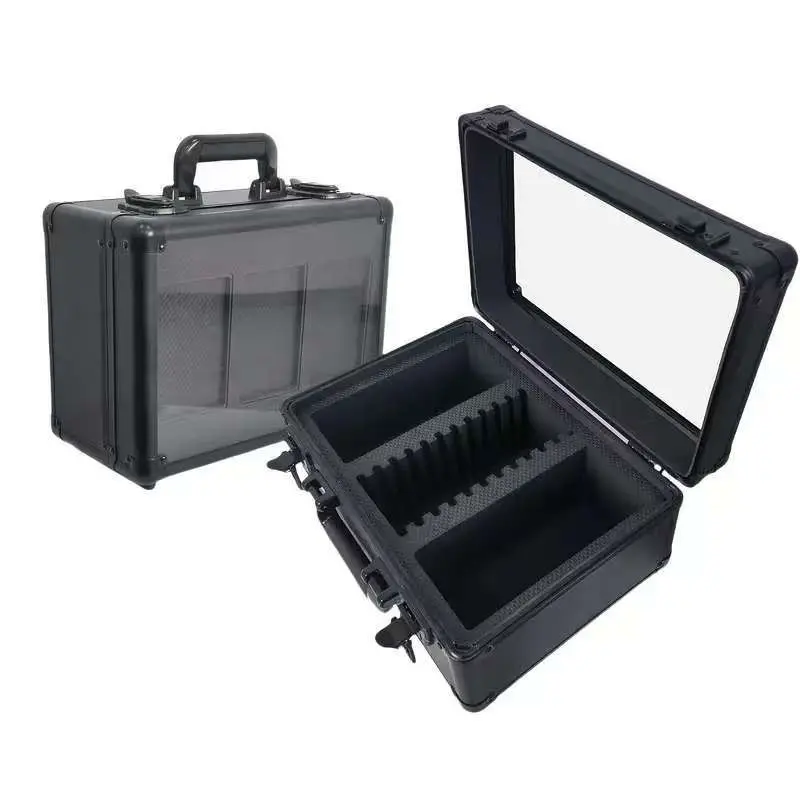 Cardboard Storage Box for PSA/BGS Graded Cards & TCG, Trade Card Box, Trading Card Storage, with Three Internal Slots and a Transparent Top, of Aluminum Alloy with a Key Lock, Storage for Sports Cards & Gaming Collectors