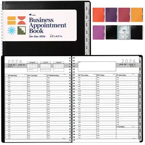Appointment Book & Planner - Ensight 6.5x8.5 in, Large Tabbed Daily Hourly Weekly Planner, Schedule Book 30-Min Slots, Jan 2026 - dec 2026 - Black