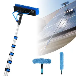 fathersdaygift VEVOR Solar Panel Cleaning Kit, 33 ft, Water Fed Pole Kit with Cleaning Brush, Soap Dispenser, Extendable Aluminum Telescopic Pole, 180 Rotatable Brush Head, for Roof Mounted Solar Panels, Windows