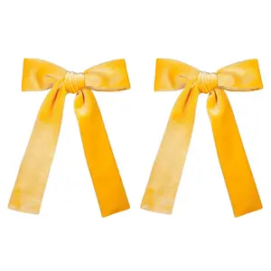 Yellow  Ribbon Hair Bows 5" Soft  Bow  Clip Barrettes  Teen Long Tail Ponytail Knot Bows Hair Accessories for Little School Girls