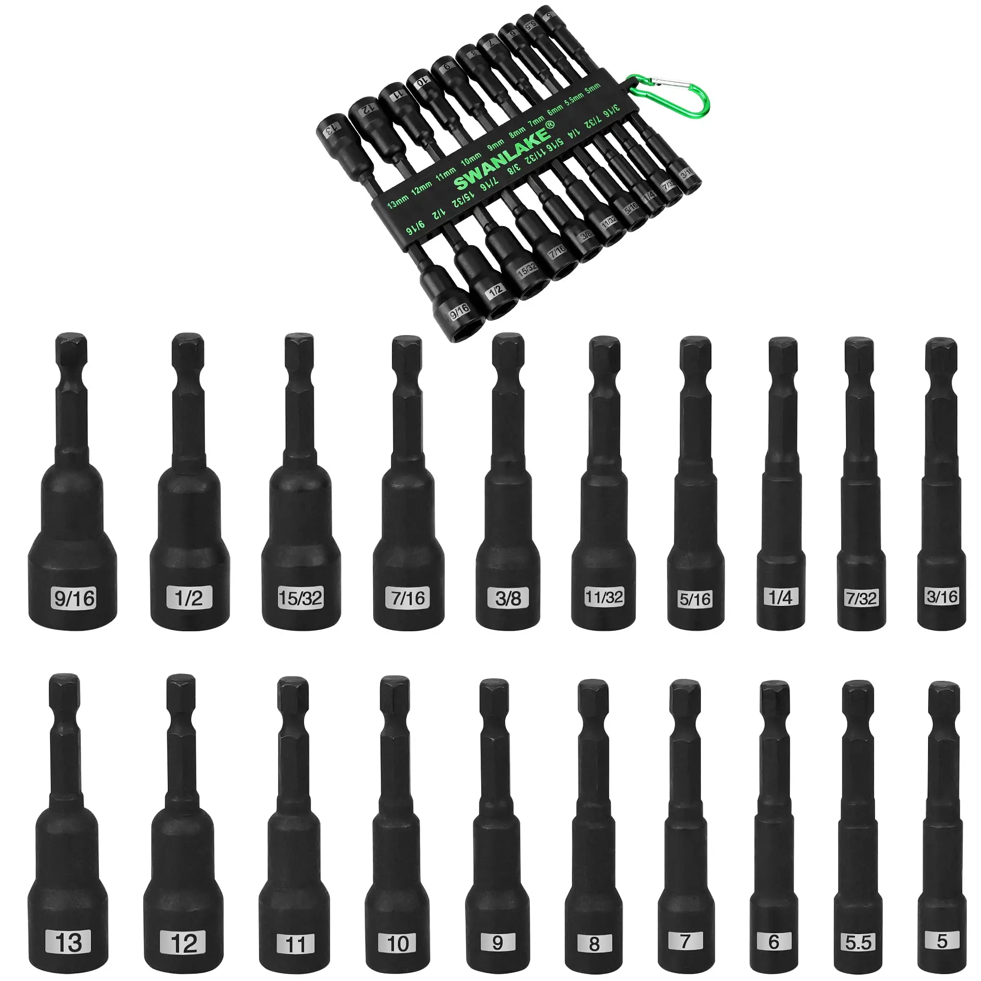 Magnetic Nut Driver Set, 20-Piece Metric & SAE 1/4" Hex Shank, Drill Socket Set, Impact Driver Bit Set, Magnetic Bit Holder with Aluminum Alloy Snap C