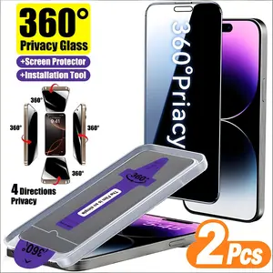 2-Pack 360° Full Coverage Anti-Spy Tempered Glass Screen Protector for Apple iPhone 17 Pro Max/16 Plus/15pro/14/13/12, series, Anti-Spy，9h Hardness, Easy Install