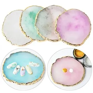 Two-In-One Nail Polish Display Stand, Resin Agate Texture Paint Plate, Silver Color Foil Decoration, Gel Polish Color Mixing Tool, Nail Manicure