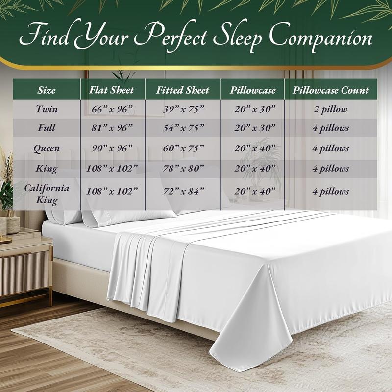 DECOLURE Bamboo Sheets 6pc Set 100% Viscose Ultra-Soft 17” Deep Pocket Double Stitching OEKO-Tex Certified Cooling Bedding for Hot Sleepers