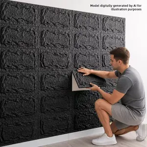 10PCS 3D Self-adhesive Stone Wall Panels, 10mm Thick PU Waterproof Wall Panel, 9.84x17.72in Peel and Stick Wall Tiles, Modern Anti-collision Wall Decor, Indoor Outdoor Home Bedroom Living Room Background Wall Decoration