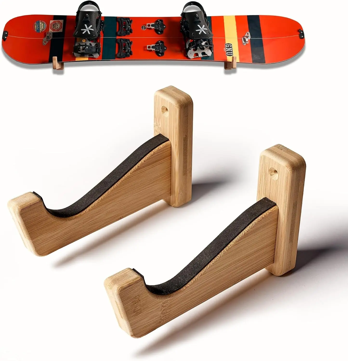 Snowboard Wall Mount Premium Bamboo Snowboard Rack for Storage & Display Heavy-Duty Holder Fits All Boards with Bindings for Home Garage Apartment
