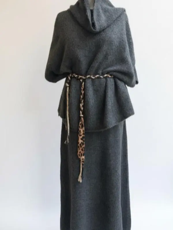 WTB Charcoal Elegance Knit Maxi Set with Braided Belt