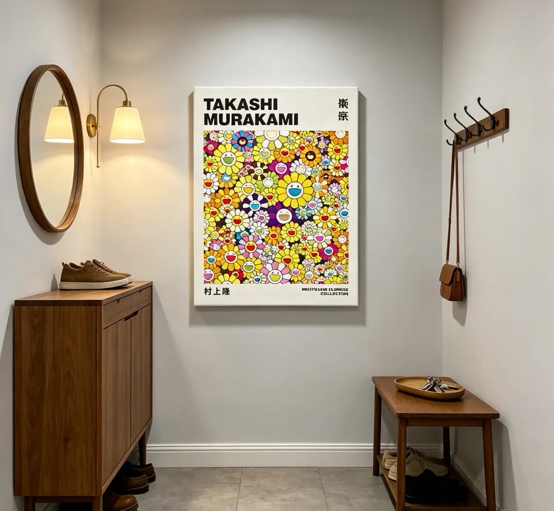 Takashi Murakami Artistic Print - 1-Piece Colorful Floral Japanese Pop Art Poster, Room Wall Decoration (Exhibition Style)
