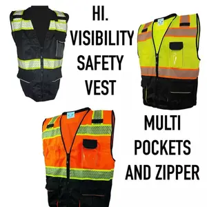 Outdoor Work High Visibility Reflective Zipper Safety Vest With Pockets