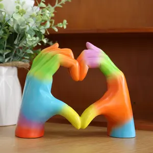 Rainbow Heart Hand Decorative Figurine, Resin Figurine Statue, Christmas & Valentine's Day Gift Idea, Home Office Decoration, Unique Artistic Design, Ornaments
