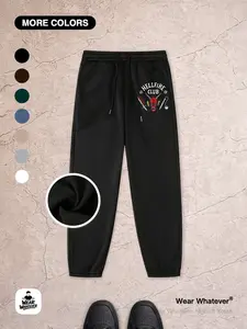Stranger Things Hellfire Club Print Fleece Lined Warm Pants, Casual Home Wear, Suitable for Outdoor and Indoor Use, Comfortable Lounge Pants