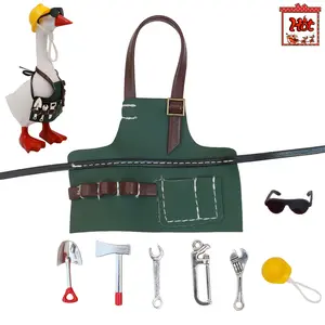 1 Set Desktop Goose Outfits 7 Inch Gardener Home Repair Set, Mini Tools Hat Apron Clothes, Desk Porch Goose Decor Christmas Winter Home Desktop Decorations