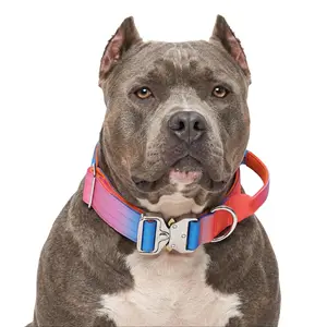 Gradient Heavy Duty K9 Dog Collar for Pitbull American Bully Escape Proof Rainbow Color Pet Gear with Metal Buckle Strong Control Handle Cushion Collar for Large Breeds No-Pull Gear for Heavy Pullers