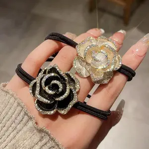 High-End Camellia Rhinestone Hair Tie 2025 New Super Fairy-Like Hair Band Elastic Band for Women Ponytail Hair Rope Hair Accessory