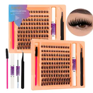 Lash Extension Kit | Lash Clusters Individual Lashes with Bond and Seal Tweezers Lash Remover Eyelash Extensions False Eyelashes with Glue for Beginner DIY at Home 10-16mm C/Curl