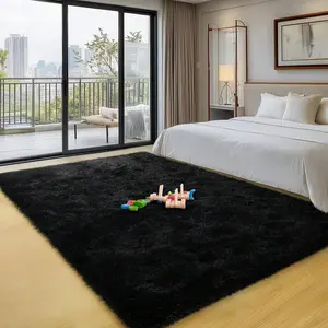 Area Rugs For Living Room, Ultra Soft Large Shag Living Room Rug Fluffy Rug Carpet For Bedroom, Plush Modern Floor Rug For Kids Room Fuzzy Rug For Home Decor Aesthetic, Black