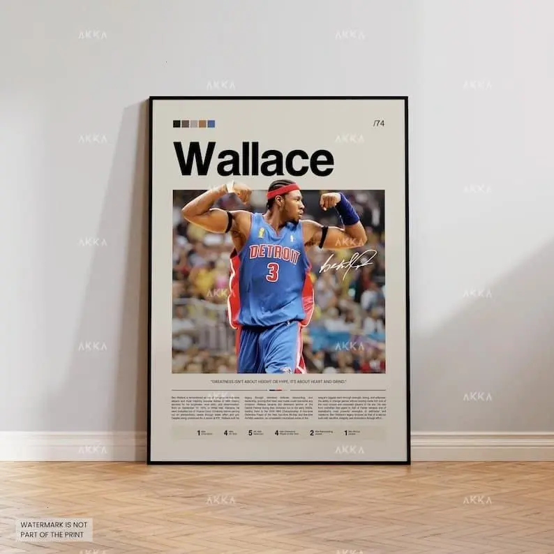 Ben Wallace Poster, Detroit Pistons Wall Art, NBA Print Decor, NBA Poster, Basketball Poster, NBA Basketball