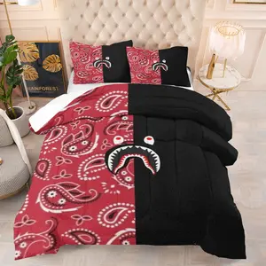 BAPE Fashion Camouflage Printed Bedding Set,Including 1 Quilt and 1 or 2 Pillowcases without Pillows,Suitable as a Gift for Children,Teenagers and Adults,Soft and Warm Bedroom Decoration