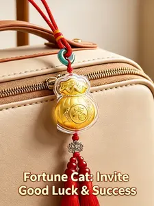 Gold Foil Five Blessings Hanging Ornament, Wealth God, Mazu, Gourd, Fortune Bag, Festival Gift, Adult Universal, Rope Included