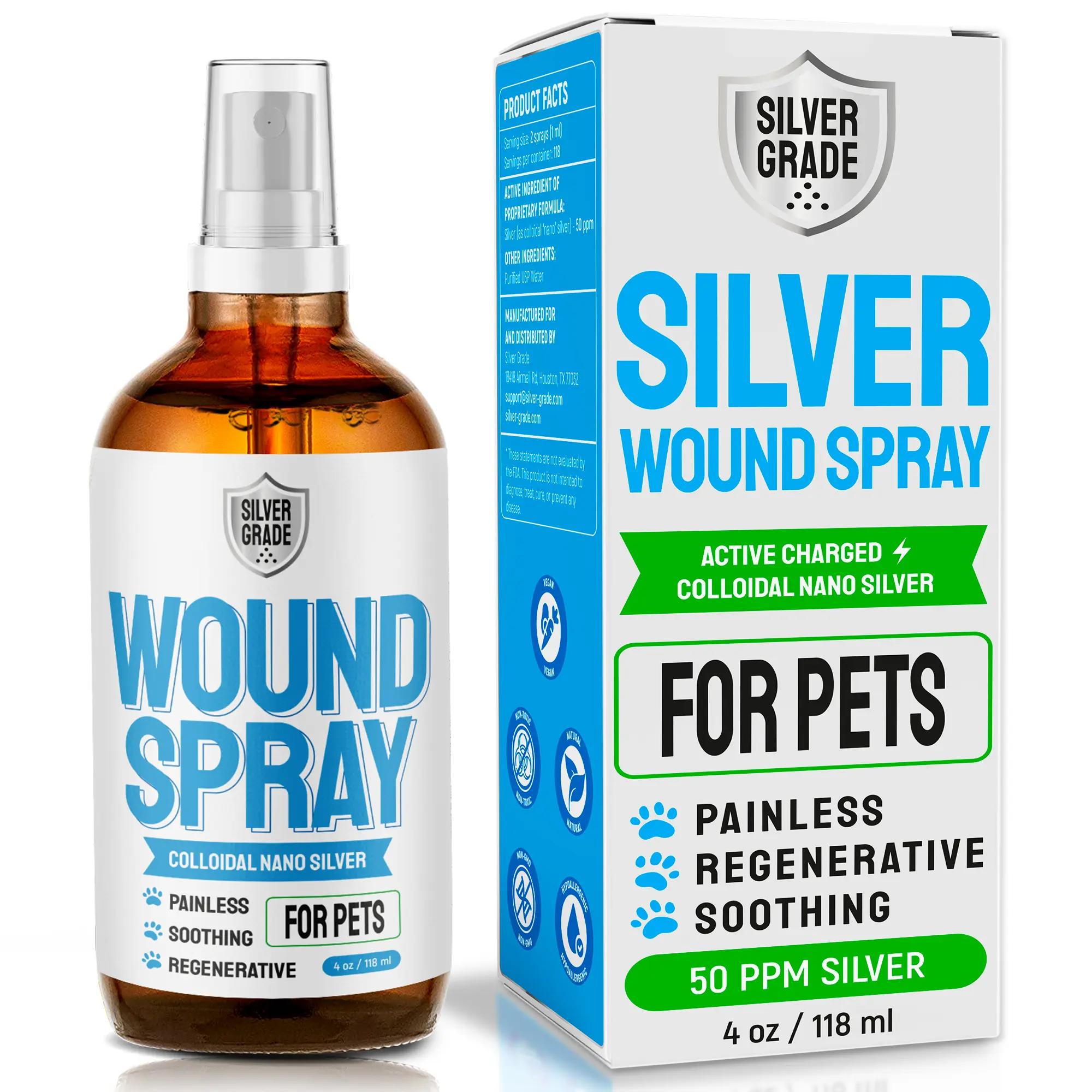 Silver Grade Pet Care Spray for Dogs & Cats – Colloidal Silver Topical Spray – Skin & Coat Care – Easy-to-Use Formula – 4 oz