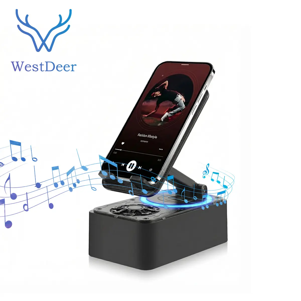 WestDeer 5-in-1 Wireless Bluetooth Speaker - ABS Plastic Tabletop Charger with 3000mAh Rechargeable Power Bank, Smartphone/Tablet Holder, Color Changing LED Light, All-Wireless Charging, Emergency USB Charger for Christmas Gifts, Portable