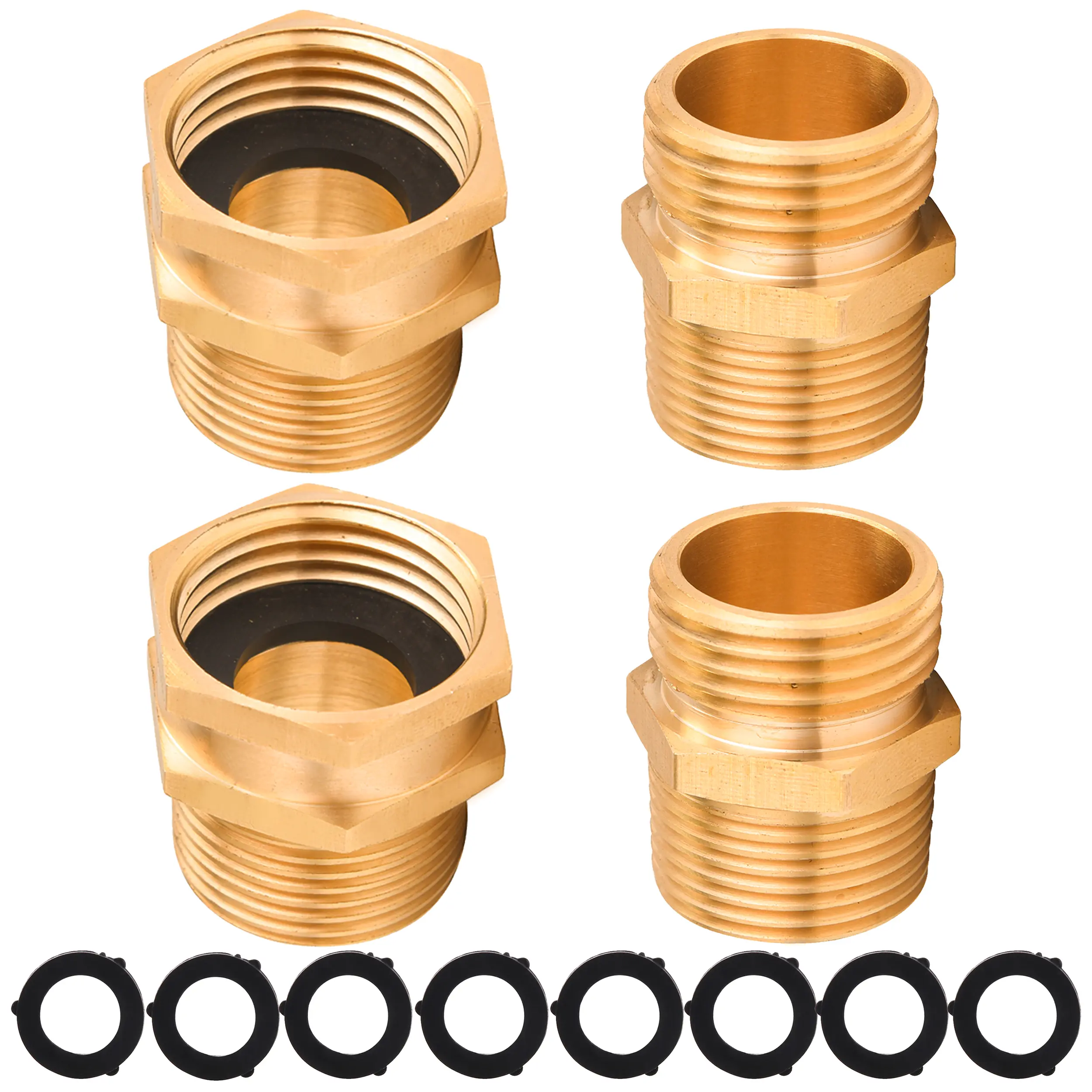 Mingle 3/4 inch GHT to 3/4 inch NPT Solid Brass 2 Pipe Adapter (2 Count) - Heavy-Duty Garden Hose Fittings, Durable Construction, 8 Extra Adapters + Washers, DealsForYouDays, 8 Garden Hose Washers