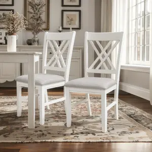 Dyfun Farmhouse Solid Wood Cross Back Upholstered Side Chair (set of 2）