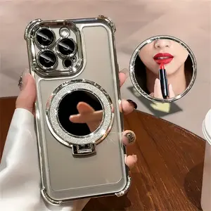 Jeweled Rhinestone Sparkle Case with Mirror - Iphone Case for Iphone 16, Iphone 16 Pro, Iphone 16 Plus, Iphone 16 Pro Max Accessories Smartphone Screen Protector Cellphone Casing Cover Protector Handheld