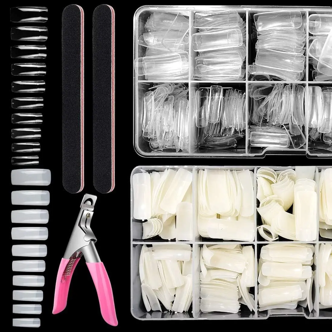 1Set Square Nail Tips for Acrylic Nails Professional, Fake Clear Natural Acrylic Short Square French Artificial False Tips Half Cover for Manicure Salon Home