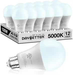LED Light Bulbs, A19 5000K Daylight Light Bulbs 100 Watt Equivalent, 1500LM Bright White Light Bulbs, E26 Standard Base, Non-Dimmable, 15 Watt Lightbulbs for Home Office, 12 Pack