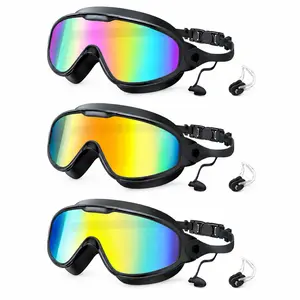 Wide View Swim Goggles for Adults,Men Swimming Goggles, Anti Fog & UV, Comfort and Fit No Leaking Water Goggles, Diving Goggles with Hydrodynamic Design & Micro-Fin Technology, Anti Turbulence Pool Goggles for Men