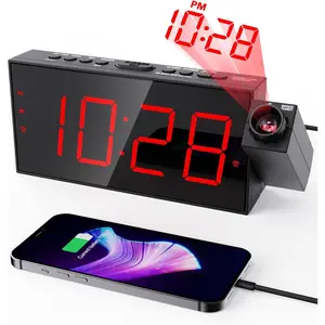 Projection Alarm Clock for Bedroom,LED Clock on Ceiling Wall with USB Phone Charging,Battery Backup,180° Rotatable Projector& Dimmer,12/24H,DST,Snooze,Dual Loud Bedside Sleeper