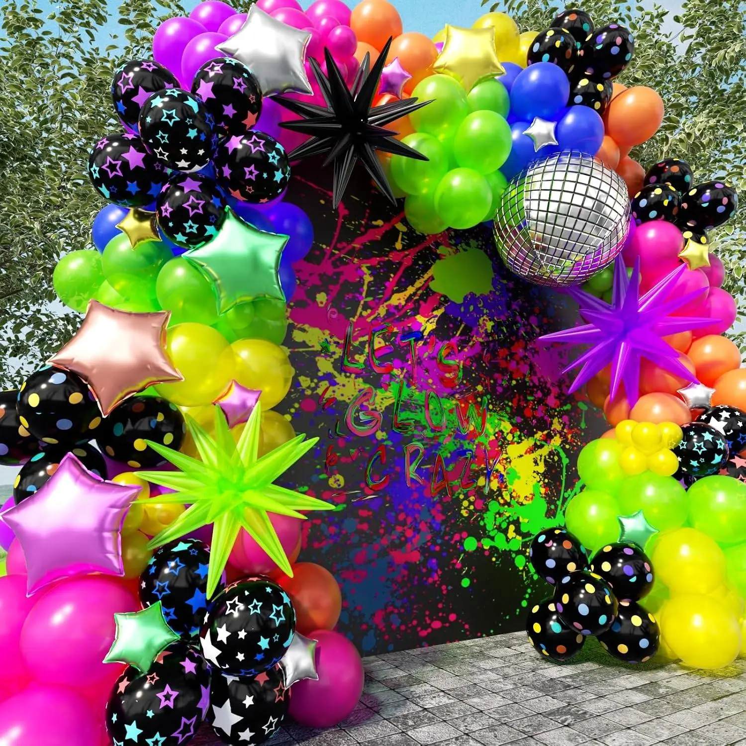 225Pcs Neon Balloons Arch Garland Kit With Glow In The Dark Balloons, Neon Balloon Arch Kit For Back To 80S 90S Disco Birthday Party Decoration Fiesta Let'S Glow Party Rock Roll Party Supplies