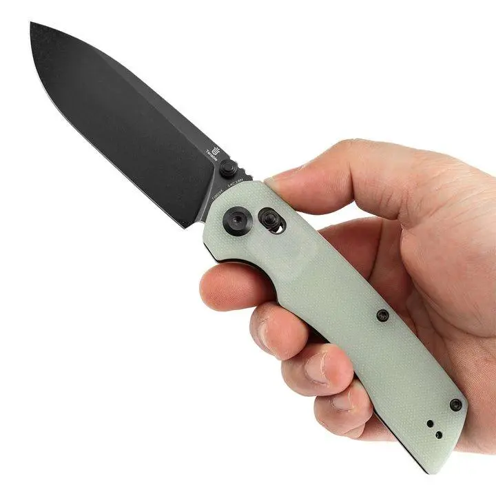 Tenable Kryo Cross Bar Lock Jade G10/Micarta Handle 3.58 Blackwash/Stonewash/Rose Gold 14C28N Blade Kim Ning Design T1001VSeries Full-Sized Drop Point Blade Solid Lock Mechanism Lightweight Ergonomic Handle Knives Steel Knives, Lightweight Handle