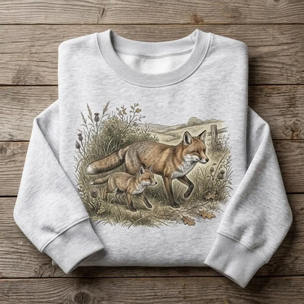 Retro Fox Sweatshirt, Unisex Long Sleeve Cottagecore Crewneck Top, Polyester Blend, Hand Wash Only, Gift for Fox Lover