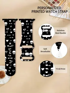 Dark Trendy Skull Heart Silicone Watch Band, Comfortable Soft Durable, Fits Iwatch 1-11 Se, Unisex, Smart Watch Straps, Smartwatch Strap, Smart Watch Accessories, Perfect Gift for Friends
