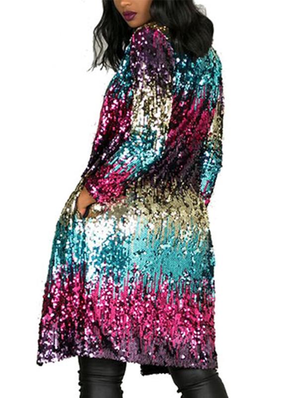 610 - Long Sleeves Full Sequins Open Front Duster Cardigan Cover-up Jacket Coat Womenswear Day