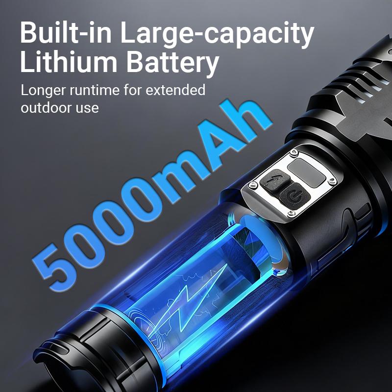 Rechargeable Super Bright Tactical Flashlight – High Lumens Zoomable LED Torch, 5 Modes, Waterproof IPX7, USB-C Rechargeable, Durable Outdoor Camping & Home Emergency Light