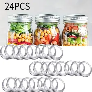 24 Pieces Regular Mouth Canning Jar Replacement Metal Rings,Silver Practical Screw Jar Bands Leak Proof Tinplate Metal Bands Rings,Compatible with Mason Airtight Bottles