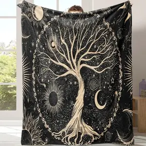 Tree Pattemn Flannel Blanket, 1 Count SoftComfortable Warm Throw Blanket with StorageBag, Cool Bedroom Bedding Blankets for HomeOffice Travel Camping