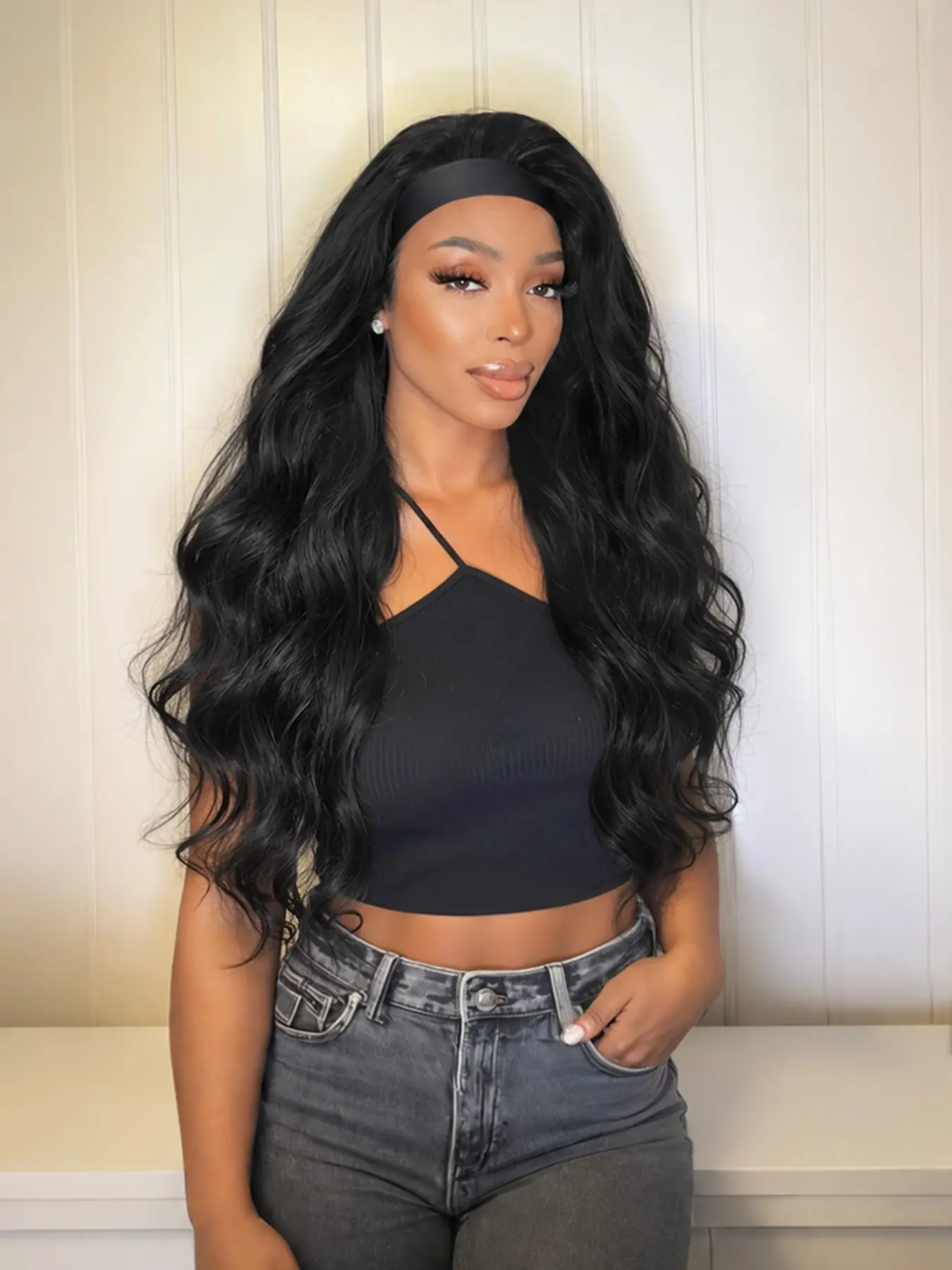 Headband Wig Body Wave Headband Wig 24Inch Long Wig, Long Wavy Wig, Synthetic Fiber Headband Wig for Women, Headband Style Wig, Daily Wear, Stylish and Comfortable, Perfect for Everyday Use