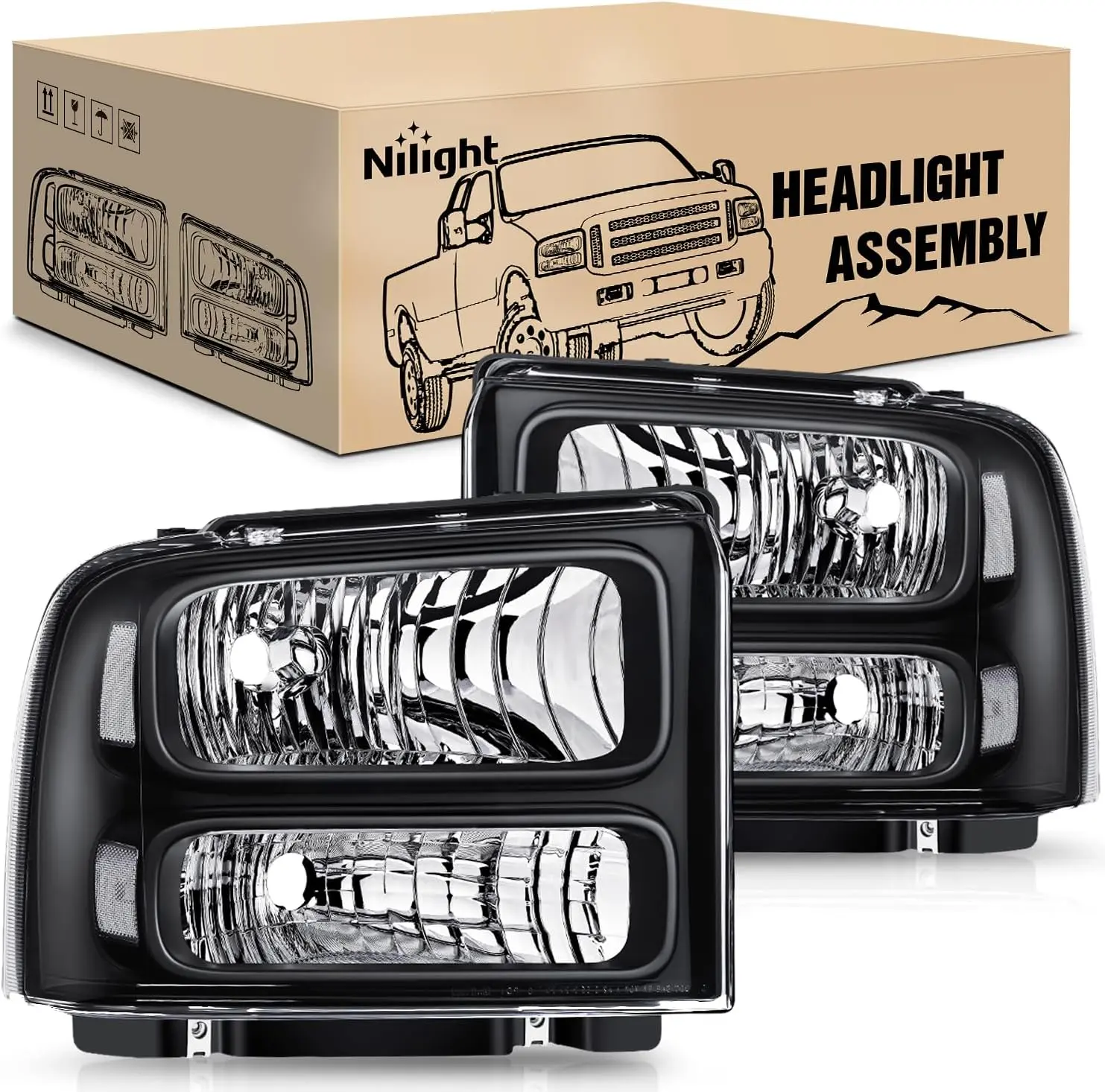 Nilight Headlight Assembly 2005 2006 2007 F250 F350 F450 F550 Super Duty Black Housing Clear Corner Clear Lens Headlights Assembly Replacement, Truck, Headlamps