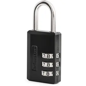 Master Lock Combination Padlock – Black 3 Digit Resettable Code for Gym Locker and Luggage