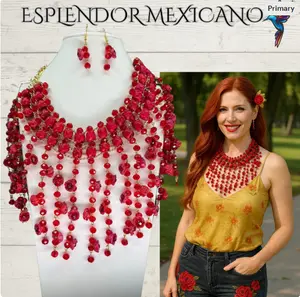 Mexican Artisanal Palm Necklace Jewelry Set/Flower Palm Necklace & Earrings/Mexican Jewelry/Ethnic Necklace/Latina Style/Handmade in Mexico