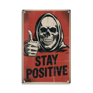 Grim Reaper Thumbs Up Stay Positive Vintage Gothic Metal Sign Print Aesthetic Room Decoration for Home Bedroom Kitchen Bar Dorm Bathroom Wall Decor 8 X 12 Inch