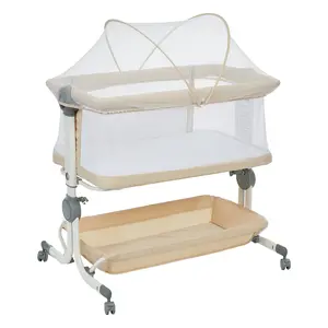 Baby Bassinet, Bedside Sleeper for Newborn with Large Storage Basket, Cozy Mattress, Full Mesh Sides, 6-Height Adjustable Portable Bedside Crib