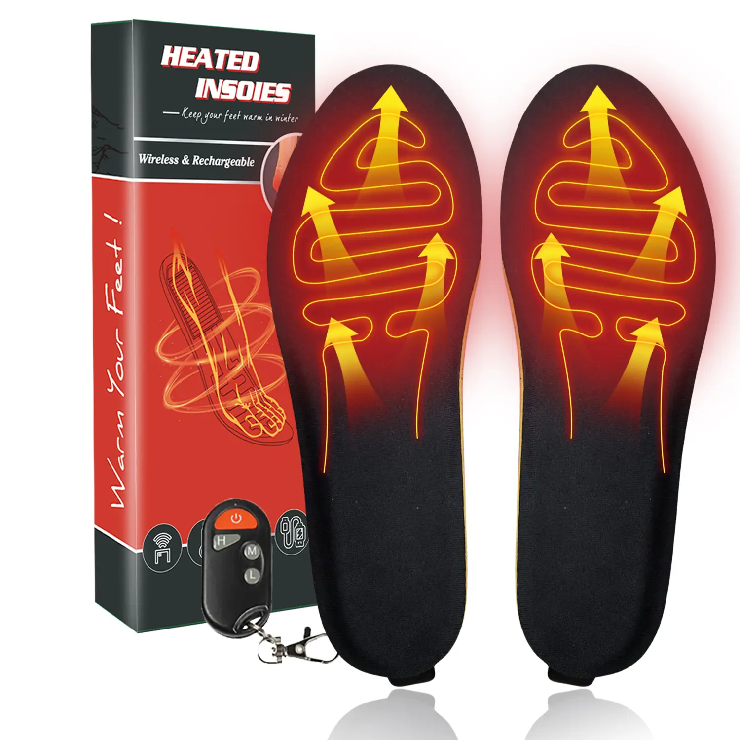 Heated Shoe Insoles 2000mAh USB Rechargeable Battery with Remote Control Washable Electric Warm Shoes Insert Cuttable Pad for Men Women